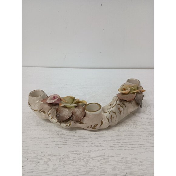 Vintage Capodemonte Ceramic 3D Floral Design Candelabra Triple Candle Holder - Picture 5 of 8